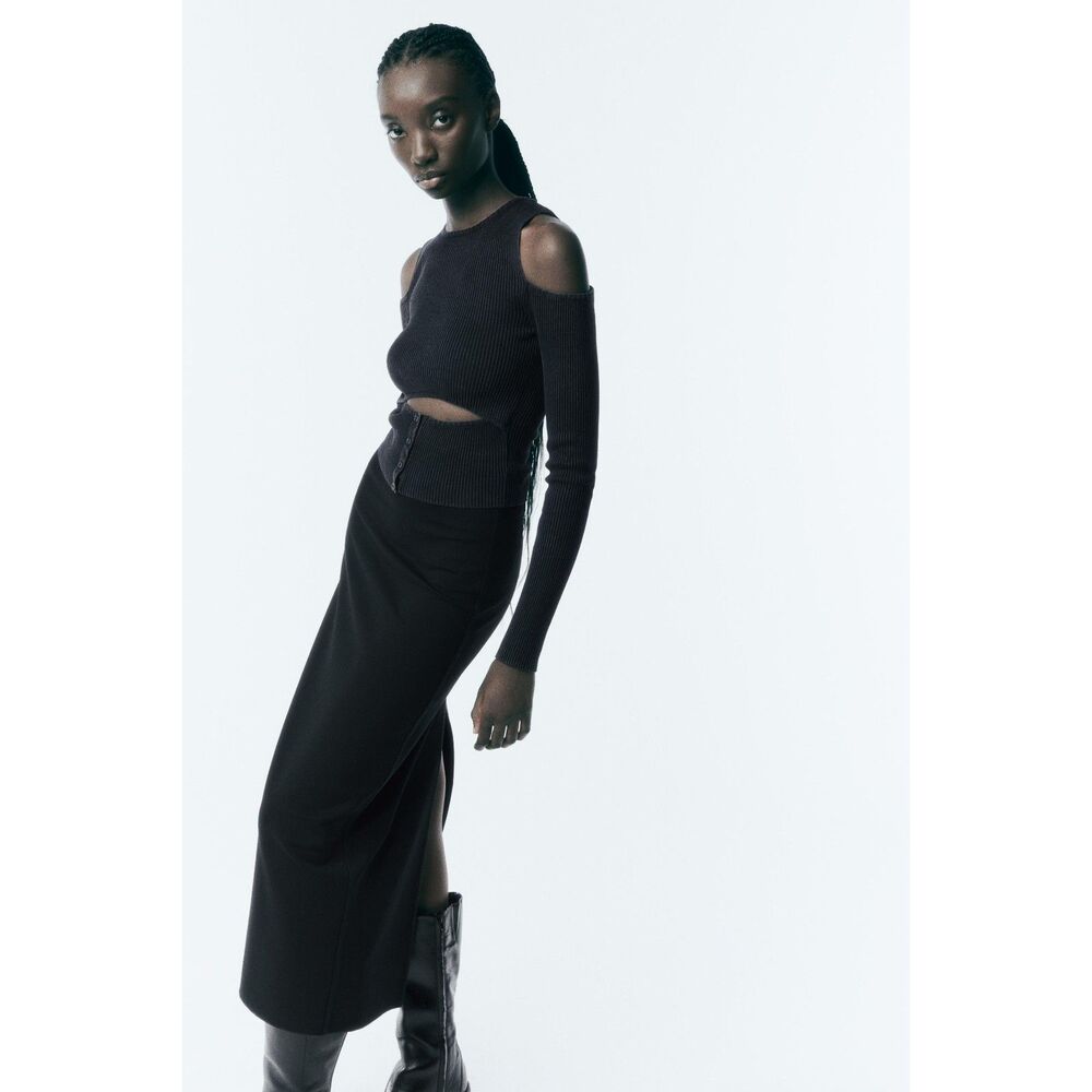 ZARA ACID WASH KNIT CUT-OUT TOP - Picture 3 of 4